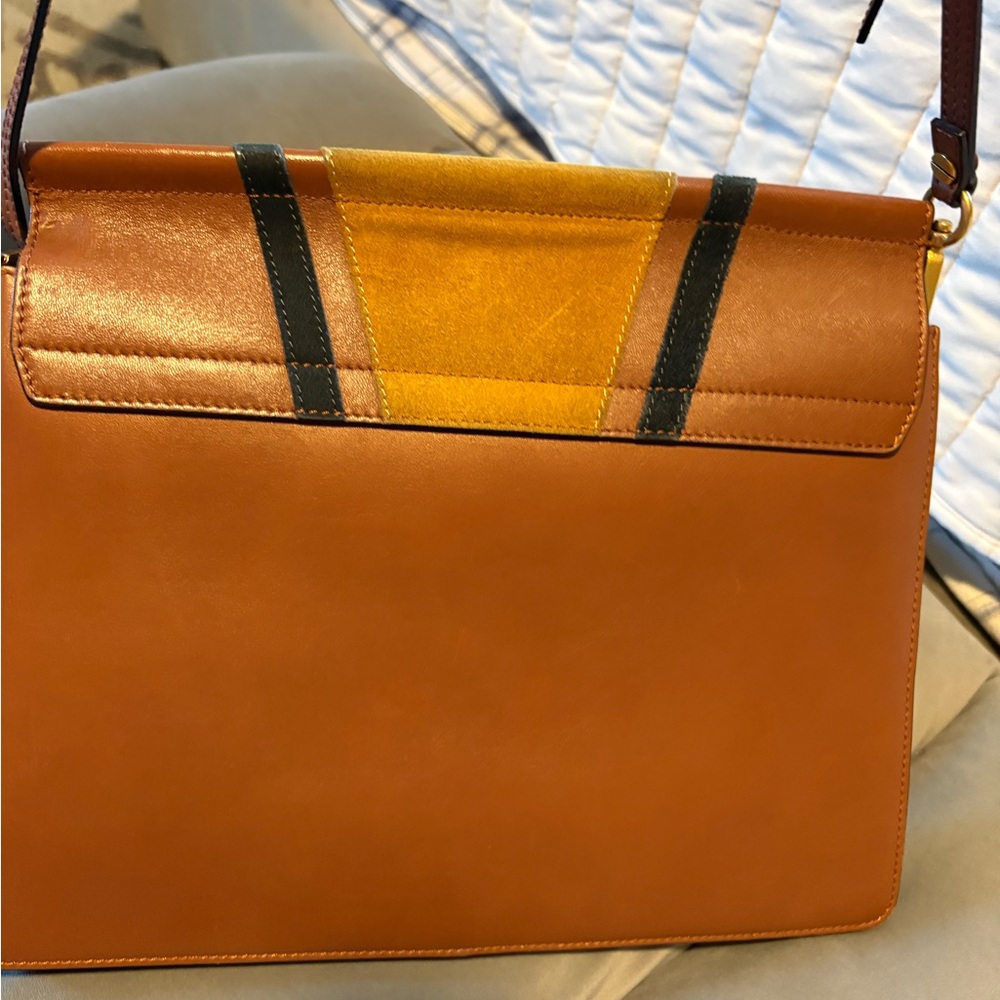 Chloe Two-Tone Suede & Leather Shoulder Bag in Mustard, Brown & Black - Picture 8 of 11